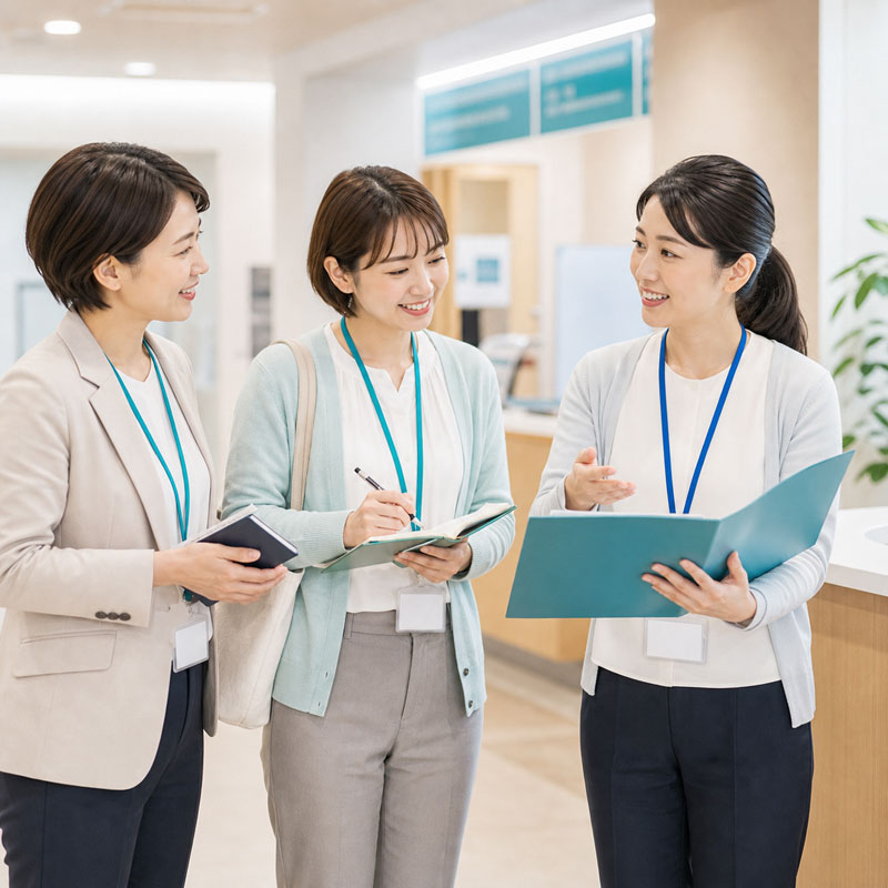 病院などの連携先で研修している様子
